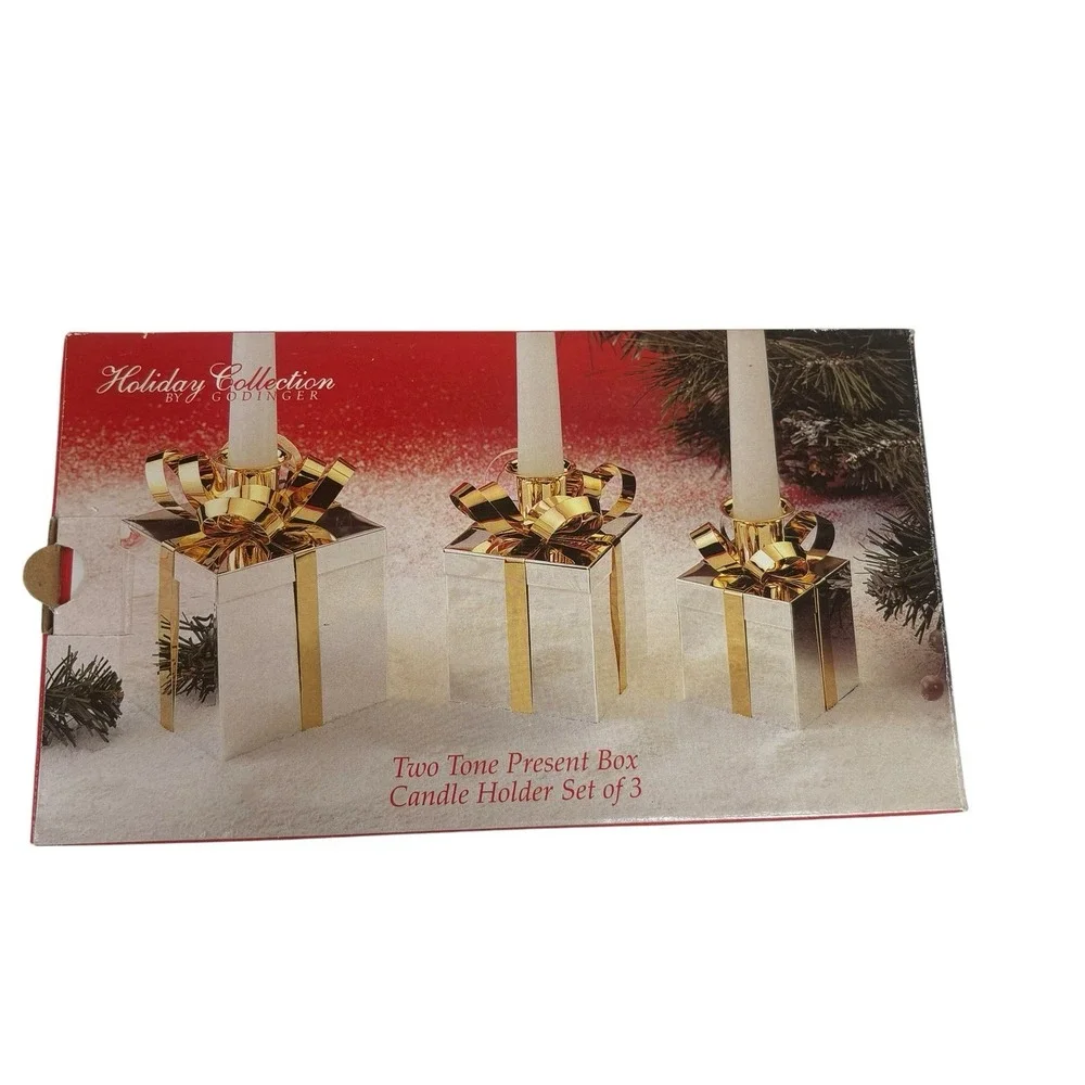 Vintage Godinger Two-Tone Metal Present Box Candle Holders - Set of 3
